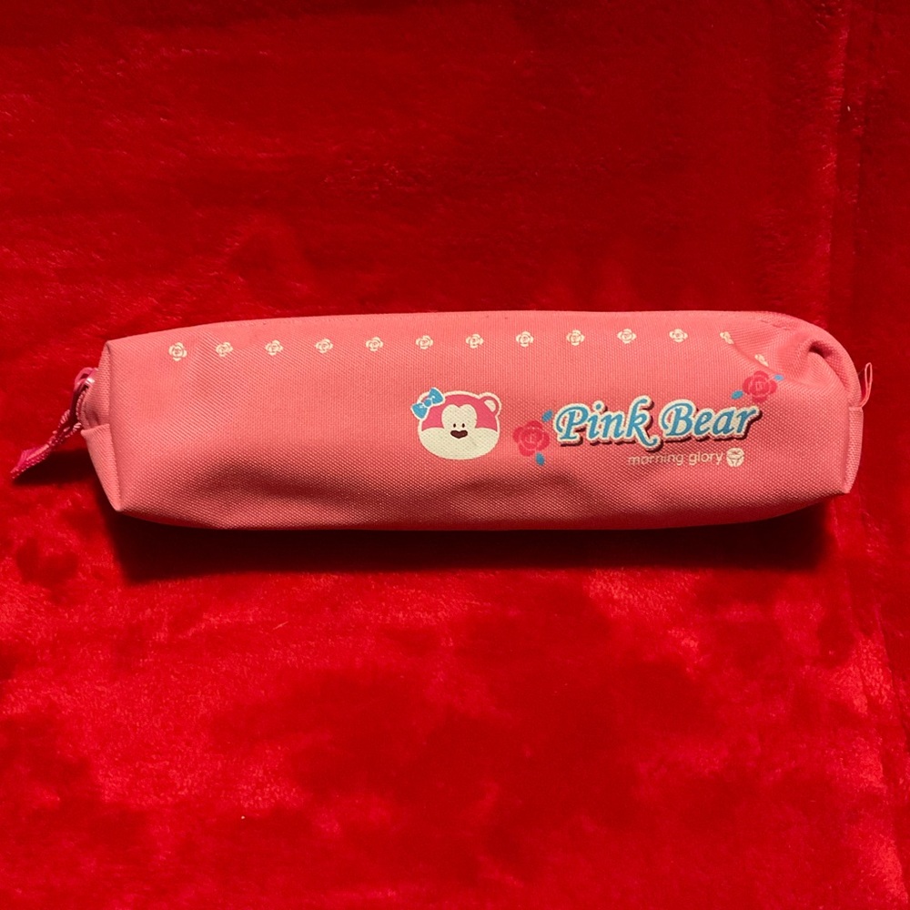 A Rare Vintage Morning Glory Pink Bear Zip Pencil Bag